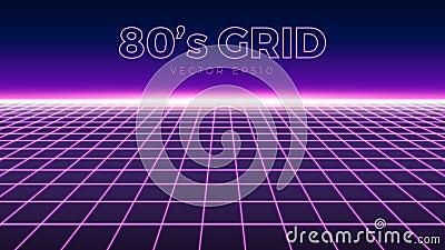 Perspective grid, retro 80s design element, neon colors Vector Illustration