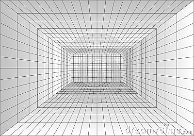 Perspective grid room. Wireframe abstract cube. Data digital visualization. Vector illustration Vector Illustration