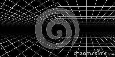 Perspective grids. Geometric lines 3d effect, architecture background. Floor ceiling textures, digital vector background Cartoon Illustration