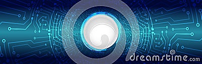 Perspective Ð¡ircular Circuit board vector illustration. Wide 3d High-tech technology background texture. Microelectronics and Vector Illustration