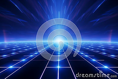 Perspective neon glow lighting grid line. by Generative AI Stock Photo
