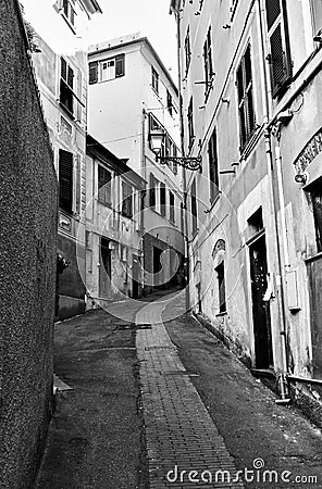 Perspective of old street in Genova Nervi town Stock Photo