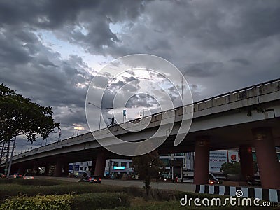 Perspective photo of the flyover at the intersection in the early morning time. Editorial Stock Photo