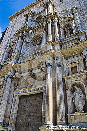 Perspective portal of the parish of the Santisima Cruz in Valencia Editorial Stock Photo