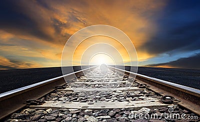 Perspective of rail way against beautiful dusky sky use for land Stock Photo