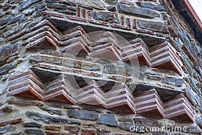 Perspective shoot of masonry corner wall detail on ancient structure. Stock Photo