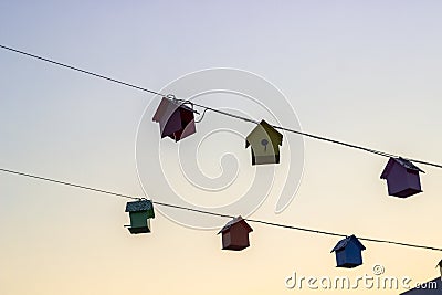 Perspective shoot of sweet bird houses at sunset time Stock Photo