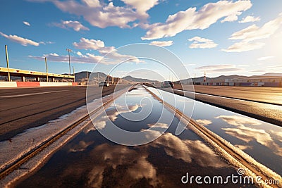 perspective shot of empty drag strip from start line Stock Photo
