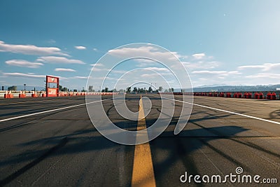 perspective shot of empty drag strip from start line Stock Photo