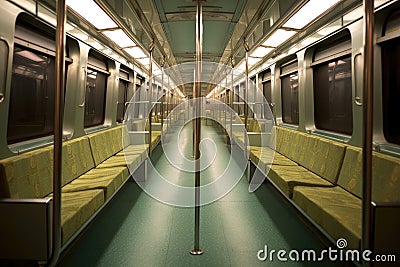 perspective shot of a long, empty subway train carriage Stock Photo