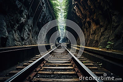 a perspective shot of a subway tunnel curving into the distance Stock Photo