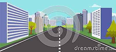 Perspective town with nature backgroud vector illustration.Street with buildings , trees ,clouds and sky. Vector Illustration