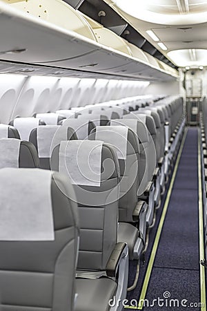 Perspective view of empty aircraft seats Stock Photo