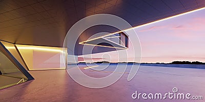 Perspective view of empty cement floor with steel and glass modern building exterior Stock Photo