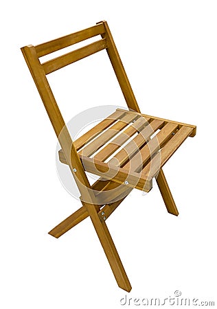 Perspective view of a folding wooden chair, isolated Stock Photo