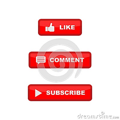 Like, comment, and subscribe icon button. Cartoon Illustration