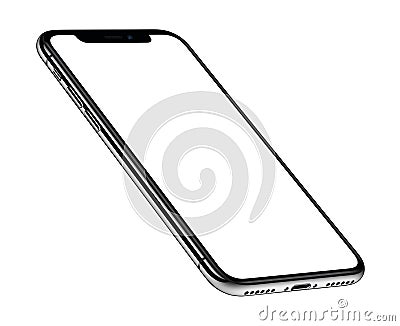 Perspective view isometric similar to iPhone X smartphone mockup front side CW rotated Stock Photo
