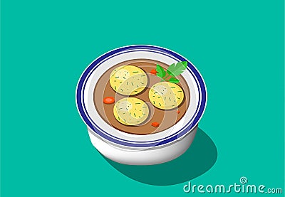 Perspective view, Matzoh ball soup, vector design Vector Illustration