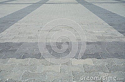 Perspective View Monotone Gray Brick Stone Pavement on The Ground for Street Road. Sidewalk, Driveway, Pavers, Pavement Stock Photo