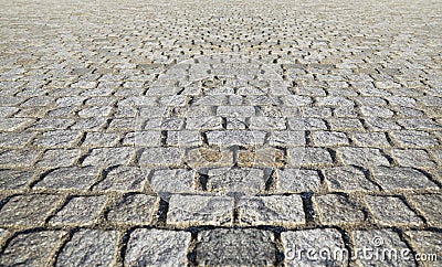 Perspective View Monotone Gray Brick Stone Pavement on The Ground for Street Road. Sidewalk, Driveway, Pavers, Pavement Stock Photo