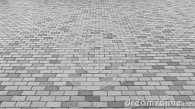 Perspective View of Monotone Gray Brick Stone Street Road. Sidewalk, Pavement Texture Stock Photo