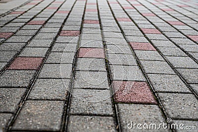 Perspective view of red and gray rectangular stones paved texture background Stock Photo