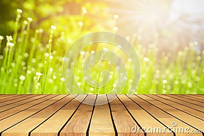 Perspective wooden table on top over blur natural background, ca Stock Photo