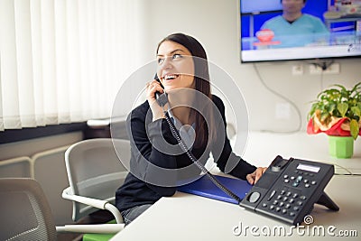 Perspective young female worker business woman day in office.Confident,smart and organized assistant.Managing business.Consultant Stock Photo