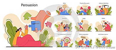 Persuasion set. Soft skill, the ability to convince people. Cognitive influence Vector Illustration