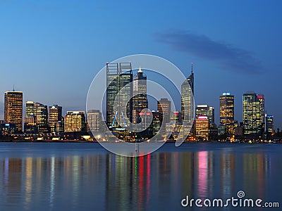 Perth City Skyline at night over the Swan River Stock Photo