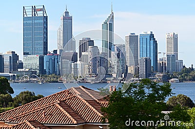 Perth financial district skyline as view from the Swan river south bank Editorial Stock Photo