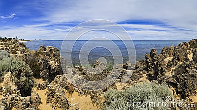 Perth Sea rocks day panorama Stock Photo