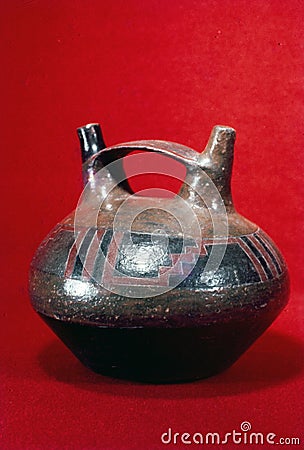 Peru ancient ceramic huaco pottery without culture information in the museum of Lima Editorial Stock Photo