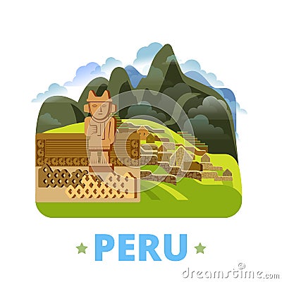 Peru country design template Flat cartoon style we Vector Illustration