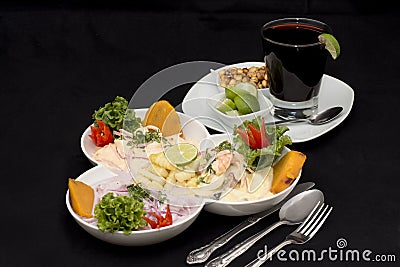 Peru Dish: 3 types of Cebiche (ceviche) Stock Photo