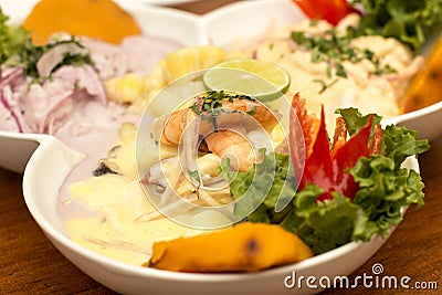 Peru Dish: 3 types of Cebiche Stock Photo