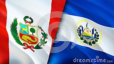 Peru and El Salvador flags. 3D Waving flag design. Peru El Salvador flag, picture, wallpaper. Peru vs El Salvador image,3D Stock Photo