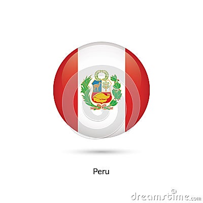 Peru flag - round glossy button Vector Illustration