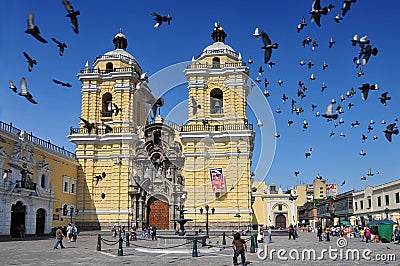 Peru, Lima, San Francisco Church and Convent, Facade of a Cathedral Editorial Stock Photo