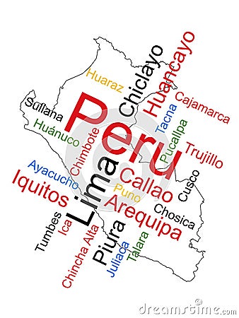 Peru Map and Cities Vector Illustration