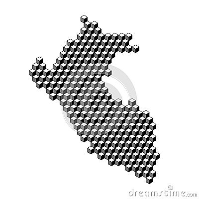 Peru map from 3D black cubes isometric abstract concept, square pattern, angular geometric shape. Vector illustration Vector Illustration