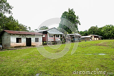 Peru, Peruvian Amazonas landscape. The photo present typical indian tribes settlement in Amazon. Padre Cocha Editorial Stock Photo