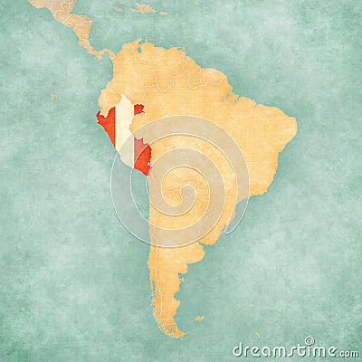 Map of South America - Peru Vintage Series Stock Photo