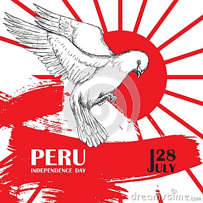 Peru`s independence day. July 28rd.National Patriotic holiday of liberation in Latin America. White dove in flight, the Vector Illustration