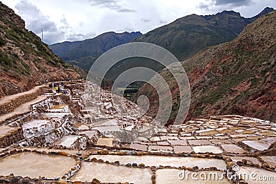 Peru, Salinas de Maras, Pre Inca traditional salt mine (salinas Stock Photo