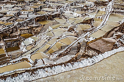 Peru, Salinas de Maras, Pre Inca traditional salt mine (salinas). Stock Photo