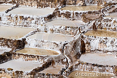 Peru, Salinas de Maras, Pre Inca traditional salt mine (salinas). Stock Photo