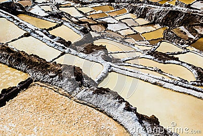 Peru, Salinas de Maras, Pre Inca traditional salt mine (salinas). Stock Photo