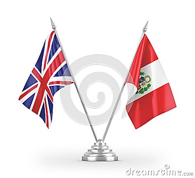 Peru and United Kingdom table flags isolated on white 3D rendering Stock Photo