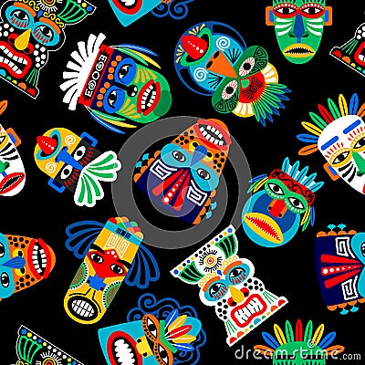 Peru warrior mask seamless pattern Vector Illustration